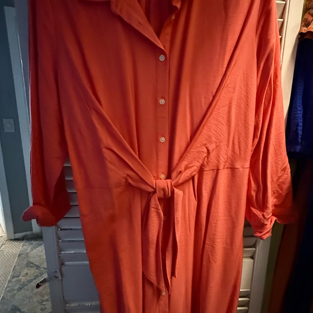 LOFT Vibrant Coral Button-Down Midi Dress PLUS size 18